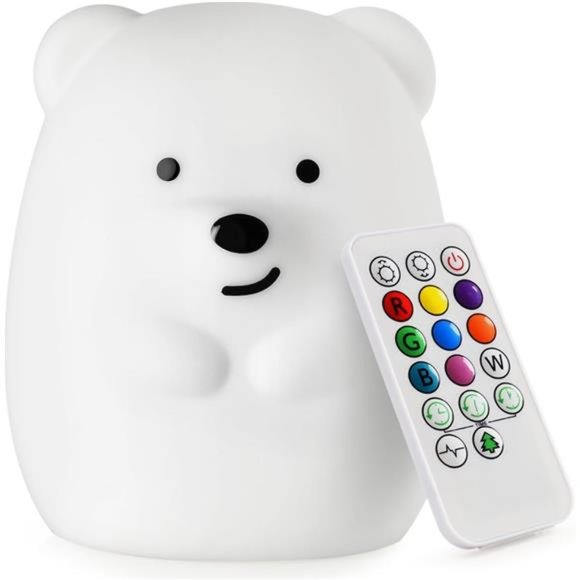 LED Nursery Night Lights for Kids -USB Rechargeable Cute Animal Silicone Lamps - Picture 1 of 6